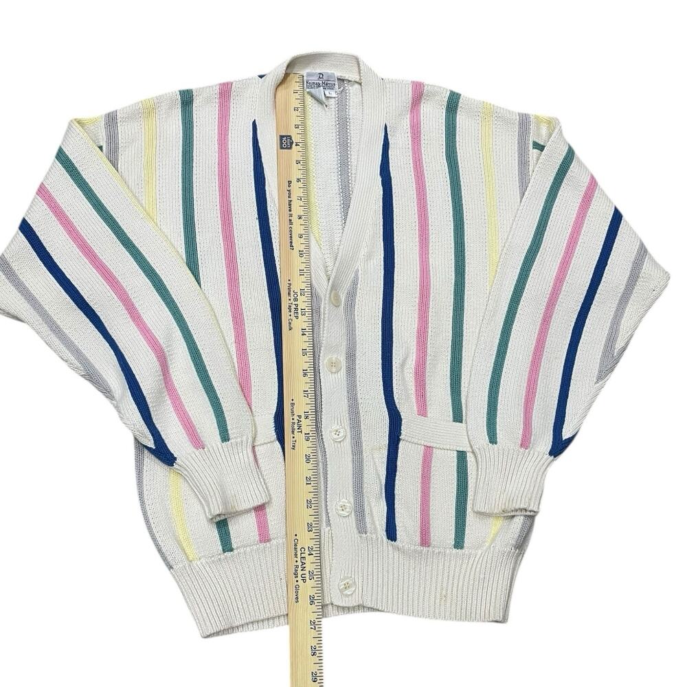 Neiman Marcus Grandpa Sweater Mens Size L Cardigan Cotton Striped 80s Colorful - Picture 3 of 5